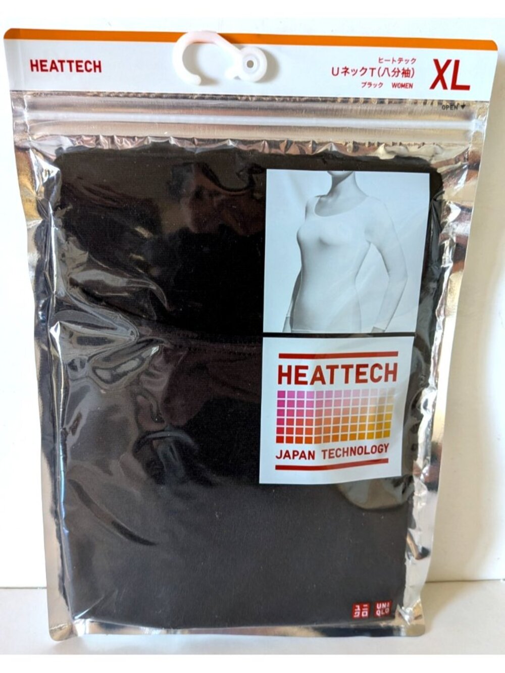 New Uniqlo Heattech T-Shirt Women's Black Scoop-Neck 3/4 Sleeve Knit Size XL